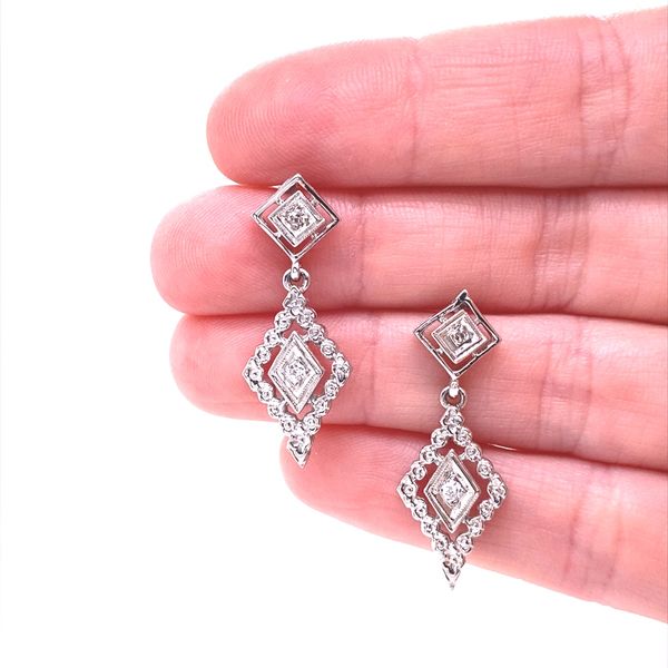 14K White Gold Vintage Diamond Dangle Earrings Image 2 Jaymark Jewelers Cold Spring, NY