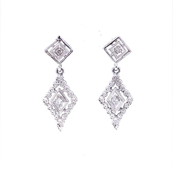 14K White Gold Vintage Diamond Dangle Earrings Jaymark Jewelers Cold Spring, NY