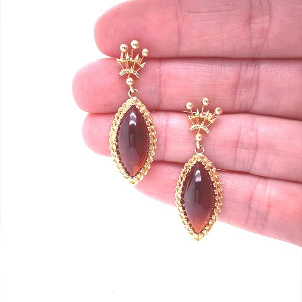 14K Yellow Gold Marquise Cabochon Garnet Dangle Earrings Image 2 Jaymark Jewelers Cold Spring, NY