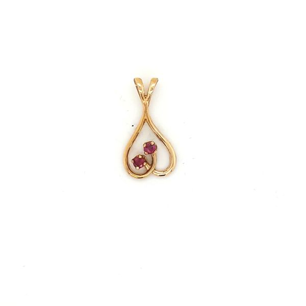 14k yellow gold double ruby upside down pendant heart Jaymark Jewelers Cold Spring, NY