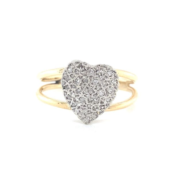 14K Two Tone Gold Pave Set Diamond Heart Ring Jaymark Jewelers Cold Spring, NY