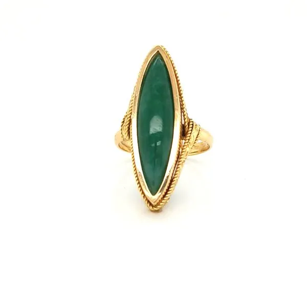 18K Yellow Gold Marquise Jade Cabochon Bezel Set Ring Jaymark Jewelers Cold Spring, NY