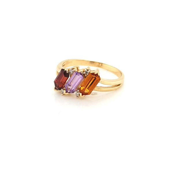 14K Yellow Gold Rectangle Garnet, Amethyst, Citrine and Diamond Ring Image 2 Jaymark Jewelers Cold Spring, NY