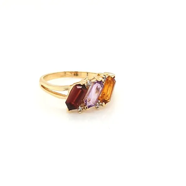 14K Yellow Gold Rectangle Garnet, Amethyst, Citrine and Diamond Ring Jaymark Jewelers Cold Spring, NY