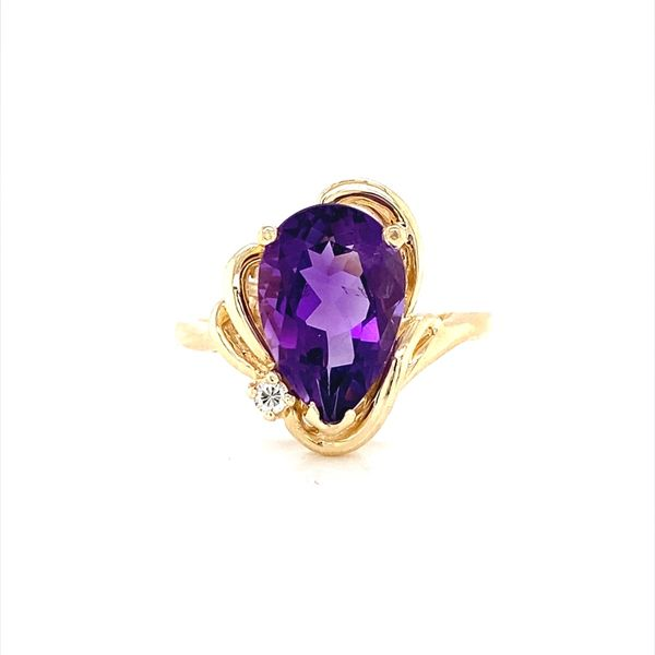 14K Yellow Gold Pear Shaped Amethyst and Diamond Ring Jaymark Jewelers Cold Spring, NY