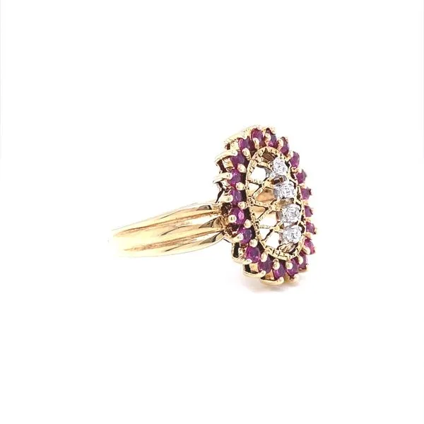 10K Yellow Gold Ruby and Diamond Lattice Work Ring Image 2 Jaymark Jewelers Cold Spring, NY