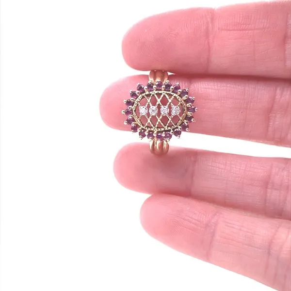 10K Yellow Gold Ruby and Diamond Lattice Work Ring Image 3 Jaymark Jewelers Cold Spring, NY