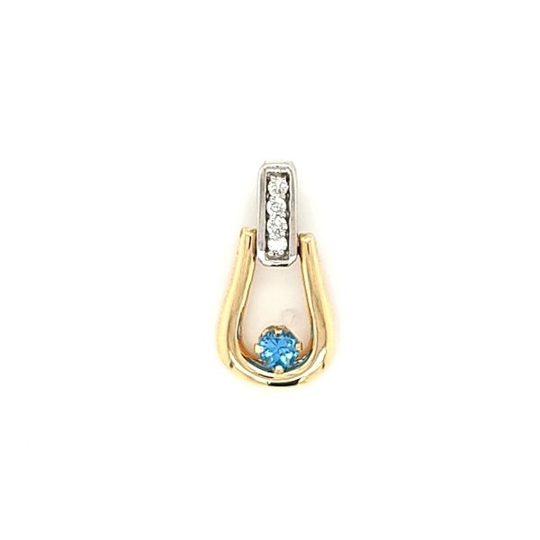 14K Two Tone Blue Topaz and Diamond Pendant Jaymark Jewelers Cold Spring, NY