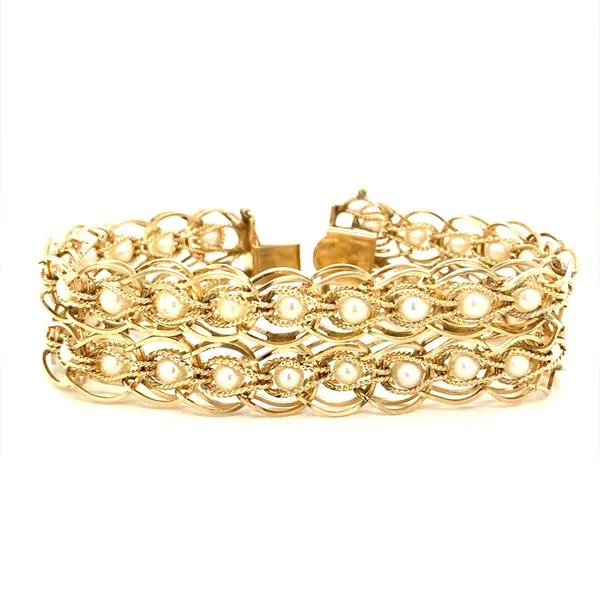 14K Yellow Gold Double Woven Akoya Pearl Bracelet Jaymark Jewelers Cold Spring, NY