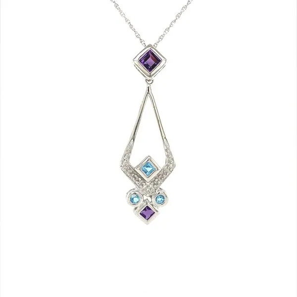 10K White Gold Amethyst, Blue Topaz and Diamond Pendant Jaymark Jewelers Cold Spring, NY
