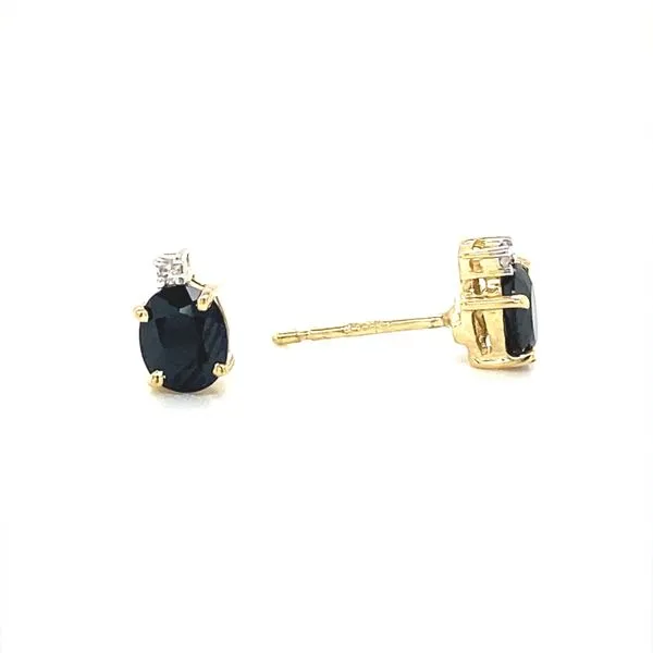 14K Yellow Gold Oval Sapphire and Diamond Stud Earrings Image 3 Jaymark Jewelers Cold Spring, NY