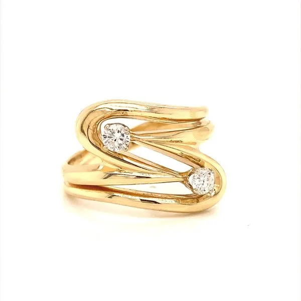 14K Yellow Gold Freeform Crossover Diamond Ring Jaymark Jewelers Cold Spring, NY