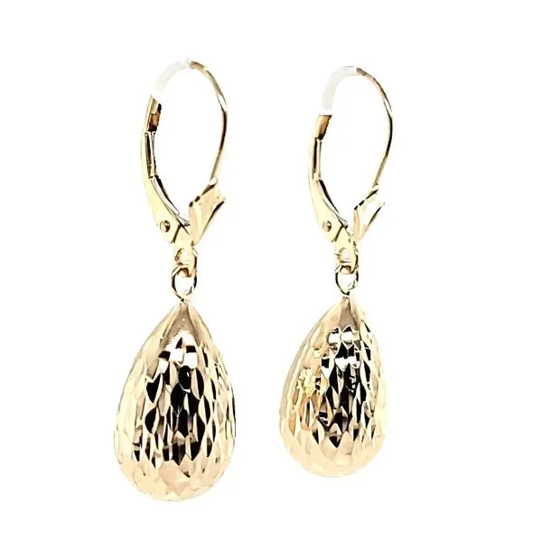 14K Yellow Gold Diamond Cut Tear Drop Dangle Earrings Jaymark Jewelers Cold Spring, NY