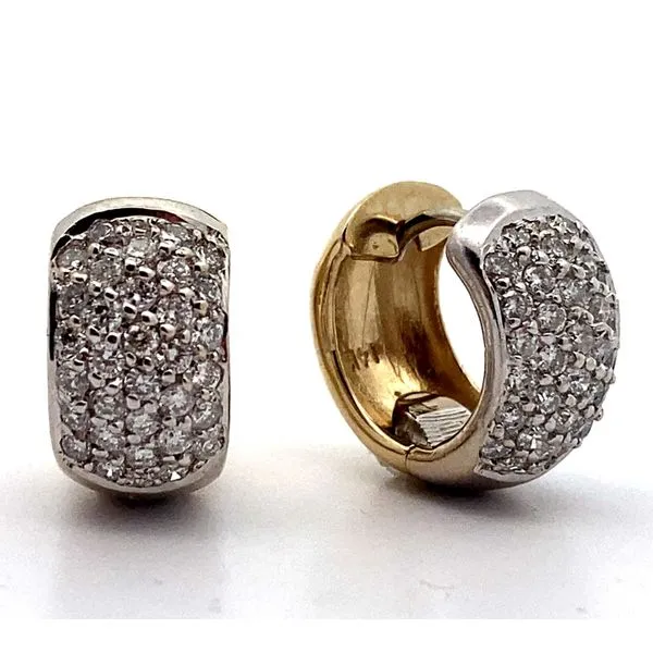 14K Two-Tone Diamond Huggie Earrings Image 2 Jaymark Jewelers Cold Spring, NY
