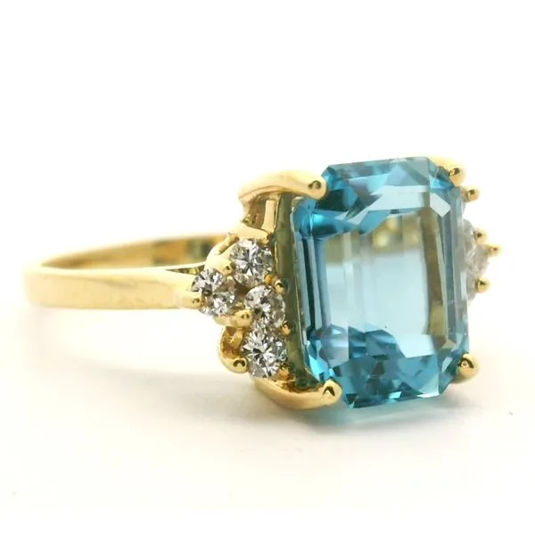 18ky Emerald Cut Blue Topaz and Diamond Ring Image 2 Jaymark Jewelers Cold Spring, NY
