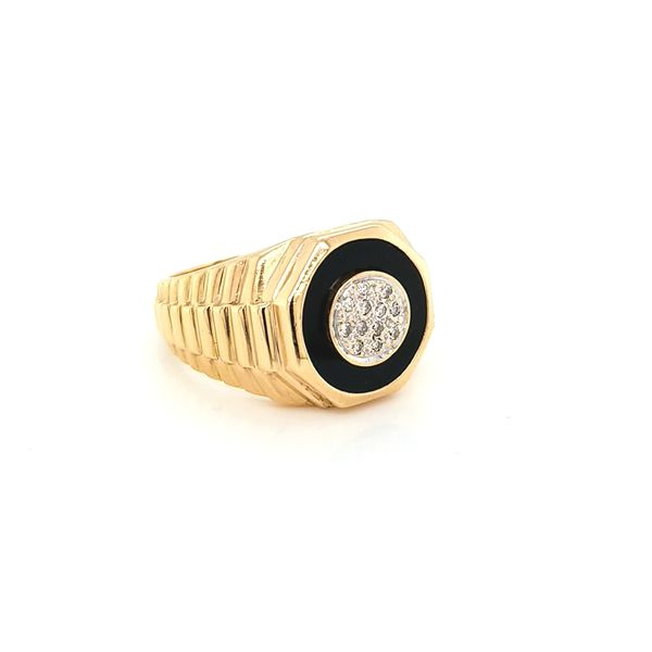 14K Yellow Gold Men's Onyx and Diamond Ring Image 2 Jaymark Jewelers Cold Spring, NY