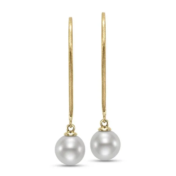9-9.5MM Pearl Fishook Dangle Earrings in Yellow Gold Jeffrey Mann Fine Jewelers, Inc Toledo, OH
