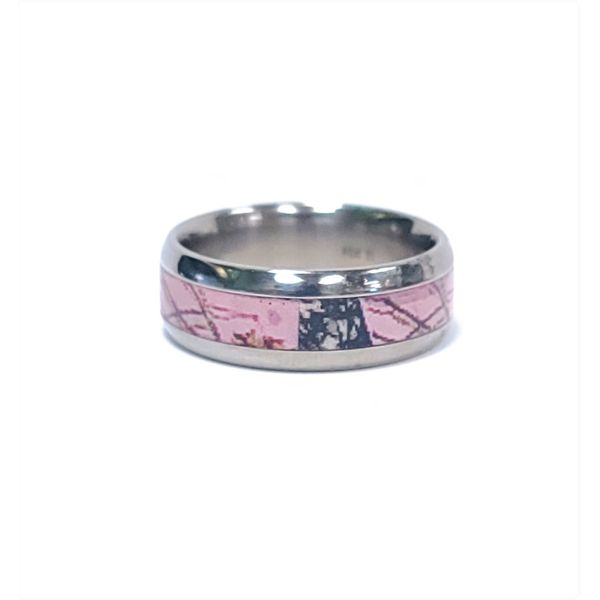 Titanium Wedding Band with Pink Camouflage Inlay J. Howard Jewelers Bedford, IN