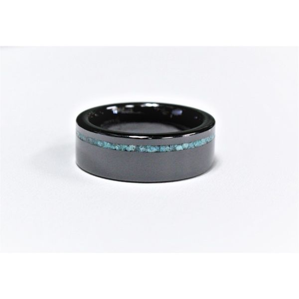Ceramic Wedding Band with Turquoise Inlay J. Howard Jewelers Bedford, IN