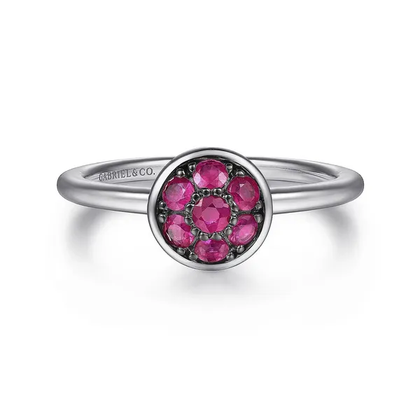 Gabriel Sterling Silver Round Ruby Cluster Ring Jo & Co. Jewelers Hardy, VA