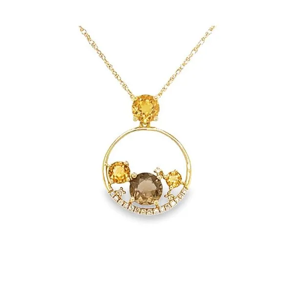 14K Yellow Gold Multi Stone Circle Pendant with Two Large Round Citrines and Other Stones Jo & Co. Jewelers Hardy, VA
