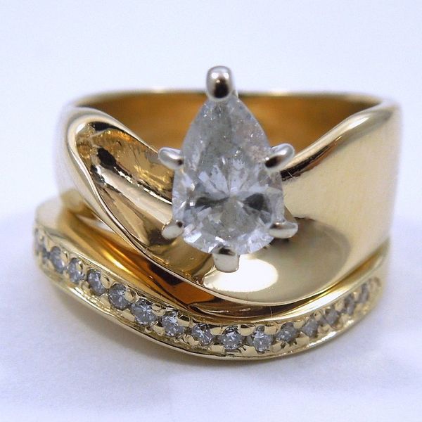Contemporary Pear Cut Diamond Engagement Set Joint Venture Jewelry Cary, NC