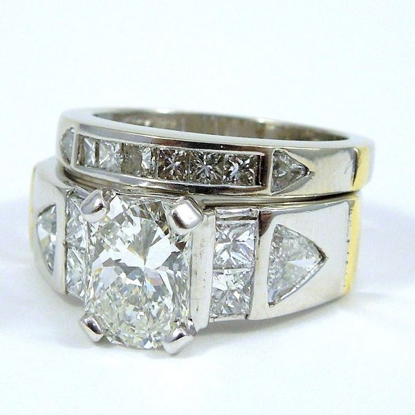 Modified Emerald Cut Diamond Engagement Ring Set Joint Venture Jewelry Cary, NC