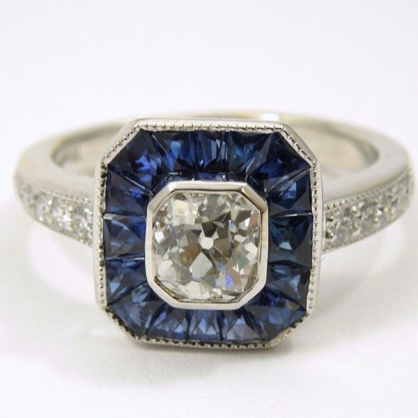 Vintage Diamond Engagement Ring with Sapphires Joint Venture Jewelry Cary, NC