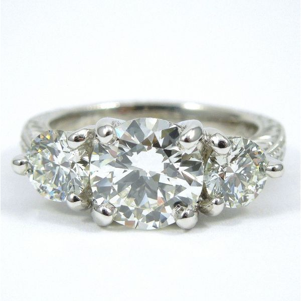 Platinum Euro Cut Three Stone Engagement Ring Joint Venture Jewelry Cary, NC