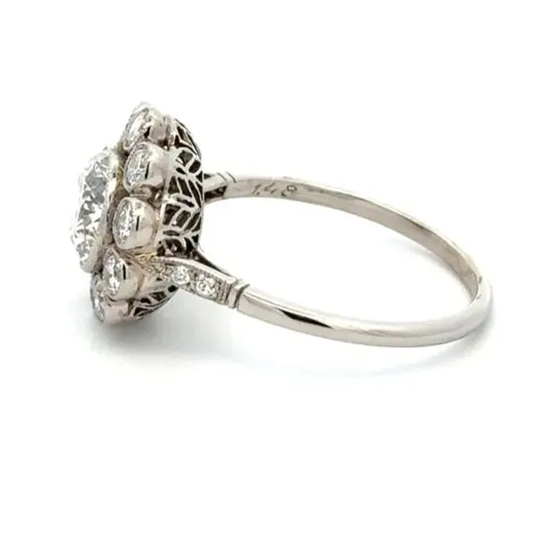 Platinum 1.48ct Transition Cut Diamond Vintage Euro Halo Engagement Ring Image 2 Joint Venture Jewelry Cary, NC