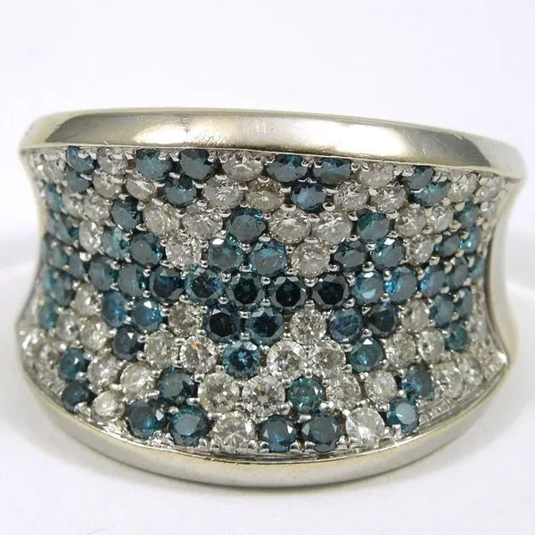 Blue & Colorless Diamond, Concave Fashion Ring Joint Venture Jewelry Cary, NC