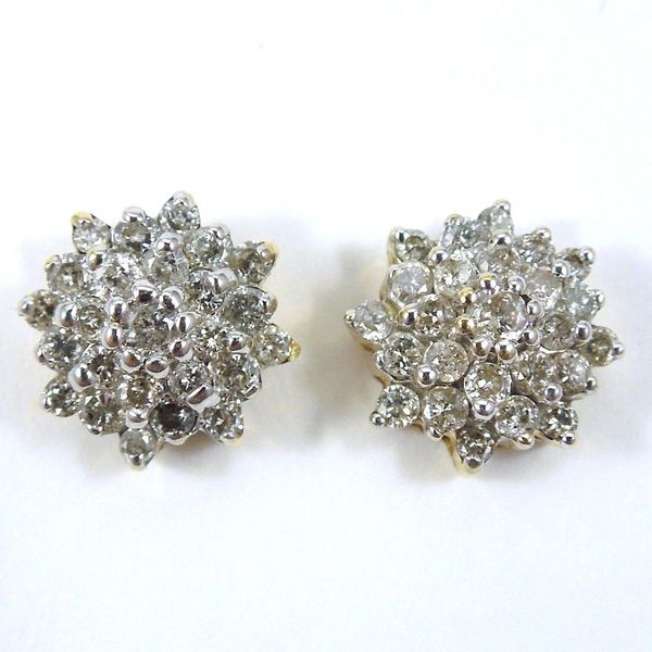 Two Tone Gold Diamond Cluster Earrings Joint Venture Jewelry Cary, NC