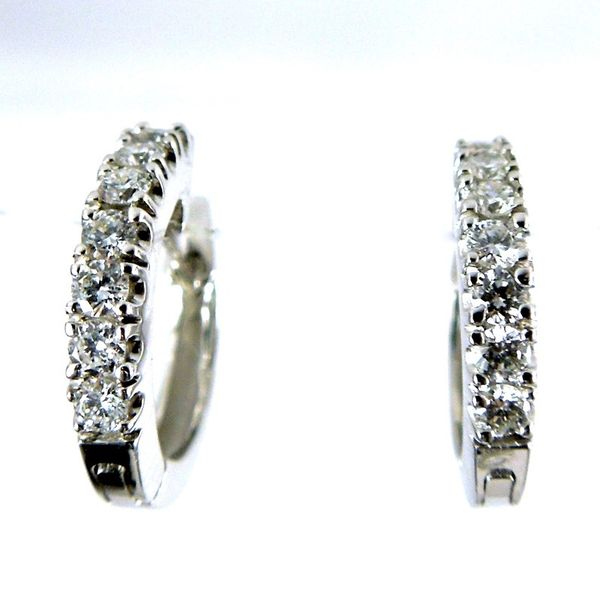 Miniature Diamond & White Gold Huggie Earrings Joint Venture Jewelry Cary, NC