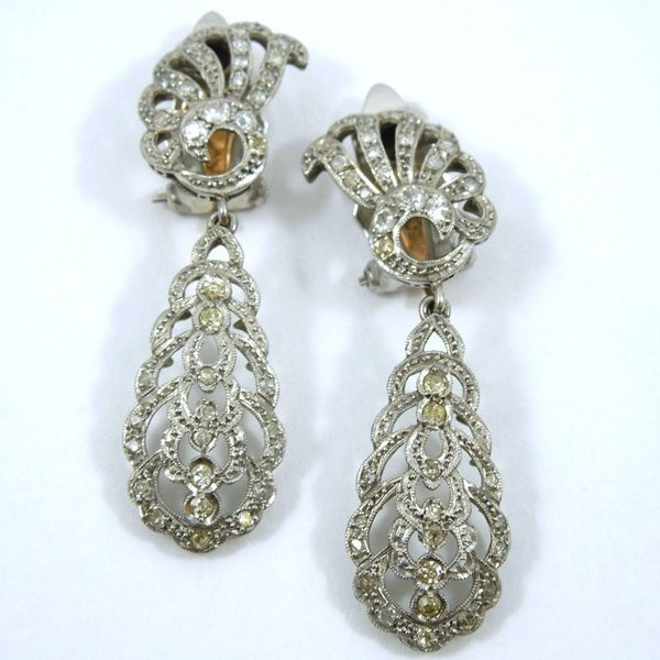 1940s Vintage Diamond Clip On Earrings Joint Venture Jewelry Cary, NC