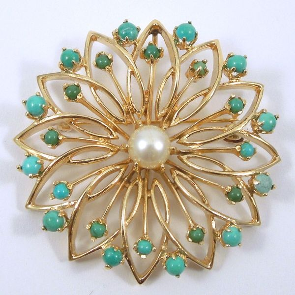 Turquoise & Pearl Brooch Joint Venture Jewelry Cary, NC