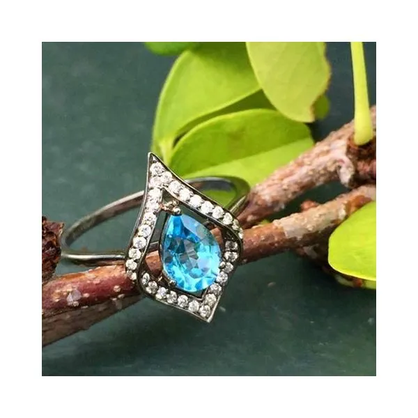 Blue Topaz Rhodium Ring Image 2 Joint Venture Jewelry Cary, NC