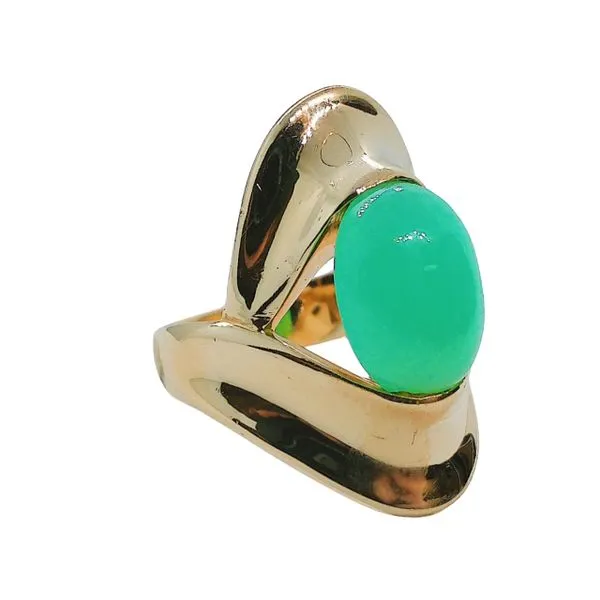 14K Yellow Gold Modernist Chrysoprase Ring Image 2 Joint Venture Jewelry Cary, NC