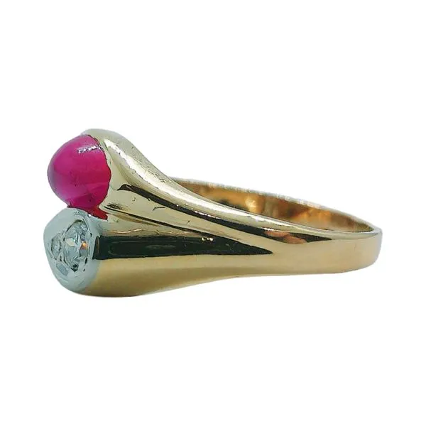 14K Yellow Gold Bypass Ring with Cabochon Ruby & Diamond Accents Image 2 Joint Venture Jewelry Cary, NC