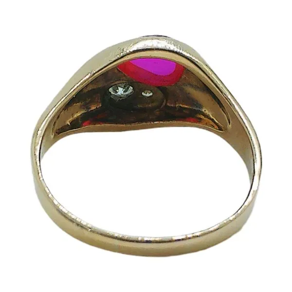 14K Yellow Gold Bypass Ring with Cabochon Ruby & Diamond Accents Image 3 Joint Venture Jewelry Cary, NC