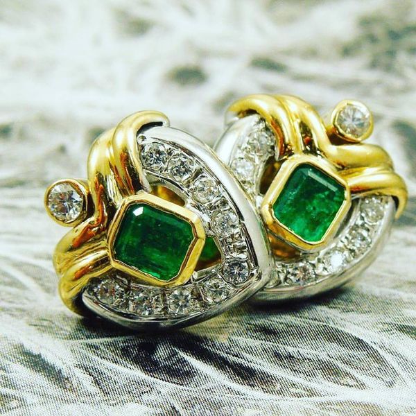 Heart Shaped Emerald & Diamond Earrings Image 2 Joint Venture Jewelry Cary, NC