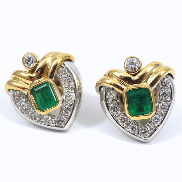 Heart Shaped Emerald & Diamond Earrings Joint Venture Jewelry Cary, NC