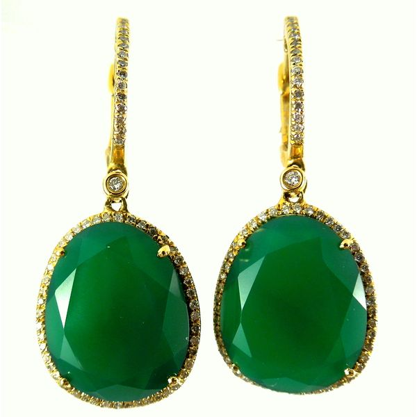Faceted Green Agate & Diamond Drop Earrings Joint Venture Jewelry Cary, NC