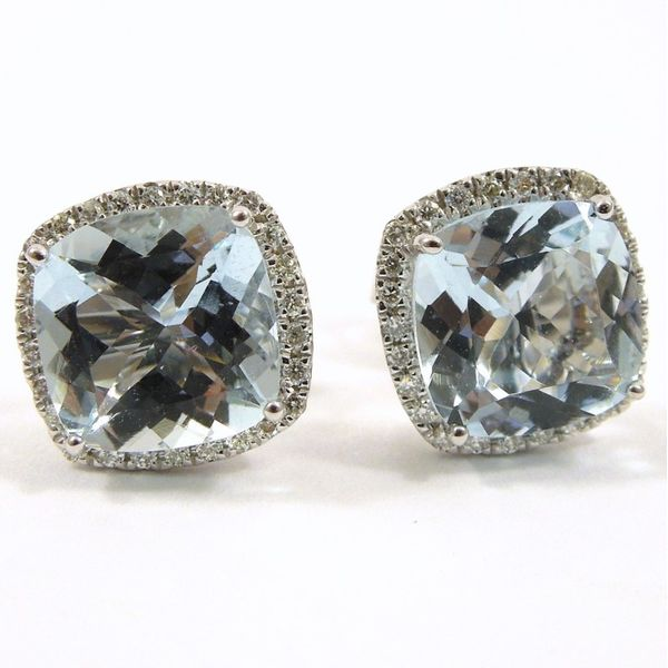 Checkerboard Cut Aqua Stud Earrings Joint Venture Jewelry Cary, NC