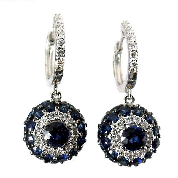 Round Cut Sapphire & Diamond Drop Style Earrings Joint Venture Jewelry Cary, NC