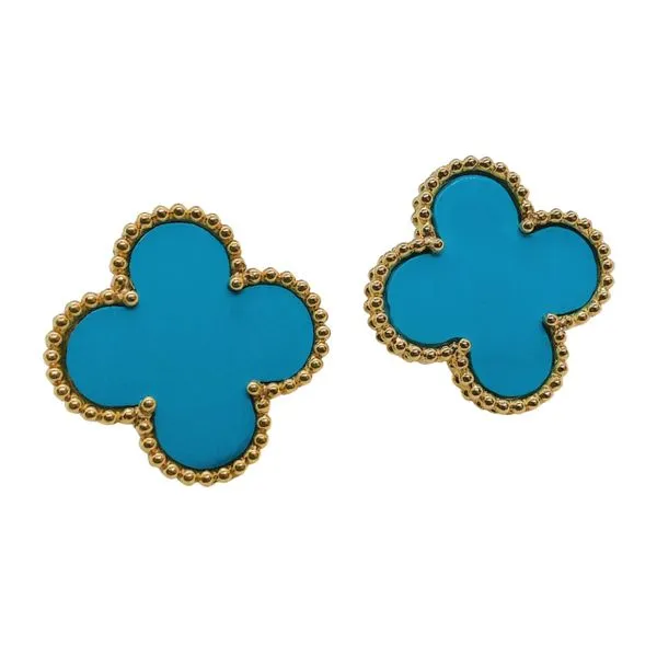 18k Gold Turquoise Clover Stud Earrings with Milgrain | Joint Venture Jewelry Joint Venture Jewelry Cary, NC