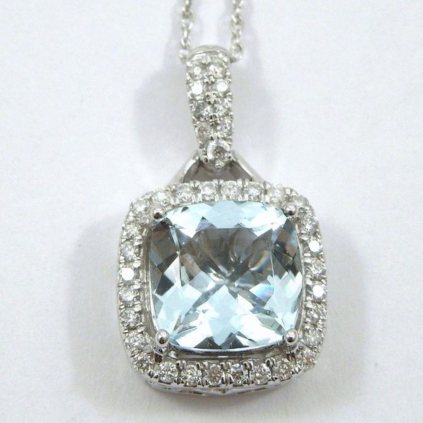 Aquamarine & Diamond Halo Style Pendant Joint Venture Jewelry Cary, NC