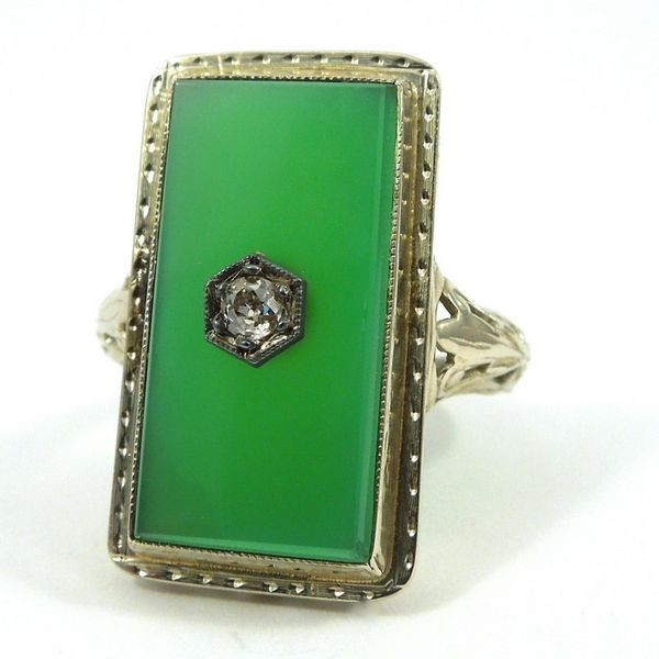 Vintage Green Agate & Diamond Ring Joint Venture Jewelry Cary, NC