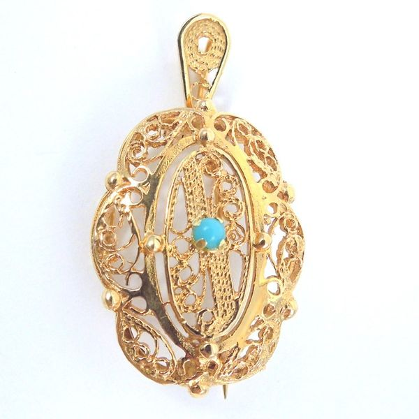 Turquoise Filigree Pin/Pendant Joint Venture Jewelry Cary, NC