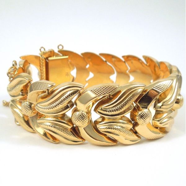 Vintage Inspired, Gold, Engraved Link Bracelet Joint Venture Jewelry Cary, NC