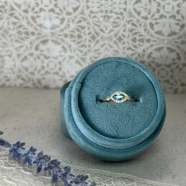 Yellow Gold Ring with Marquise Swiss Blue Topaz and Accent Diamonds Image 2 J. Schrecker Jewelry Hopkinsville, KY